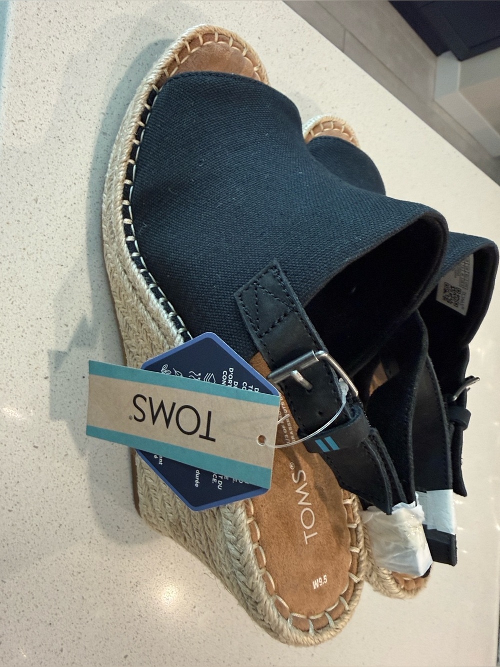 TOMS "Monica" Black Suede Slingback Espadrille Wedge Sandals- NWT (Size 9.5